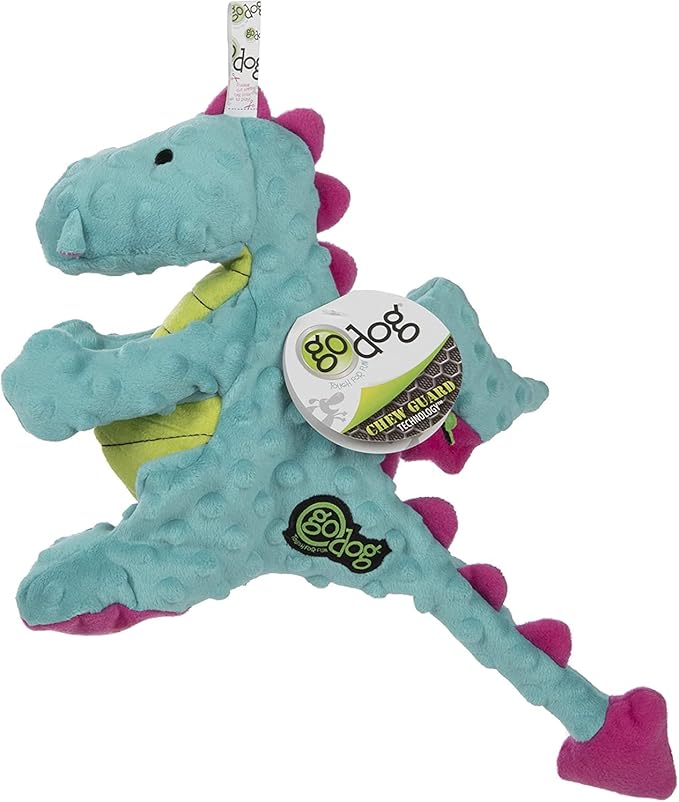 goDog Bubble Plush Dragons Squeaky Dog Toy, Chew Guard Technology - Turquoise, Large