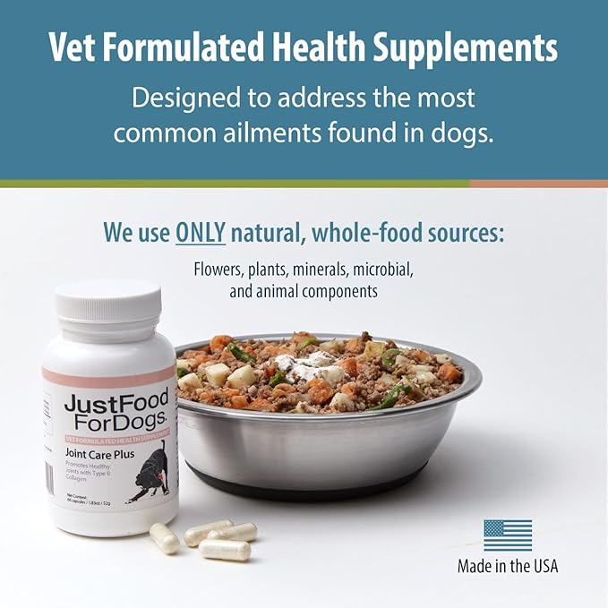 JustFoodForDogs Joint Care Plus, Dog Joint Supplement, Type II Collagen & Chondroitin Sulfate - 60 count