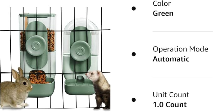 Hanging Automatic Food Water Dispenser,Gravity Rabbit Feeder Water Dispenser Set,Cage Cat Water Dispenser,Food Bowl for Bunny Guinea Pig Ferret Water Dispenser (Cage Grid Spacing Over 1.2'')