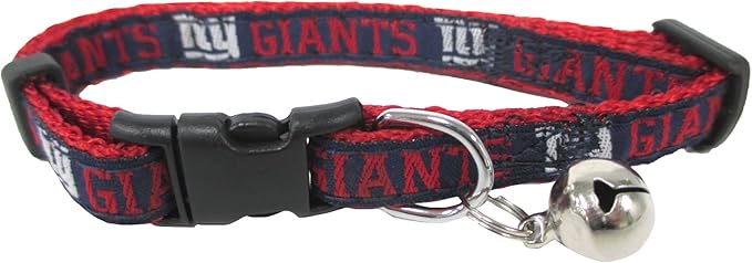 NFL CAT Collar New York Giants Satin Cat Collar Football Team Collar for Dogs & Cats. A Shiny & Colorful Cat Collar with Ringing Bell Pendant