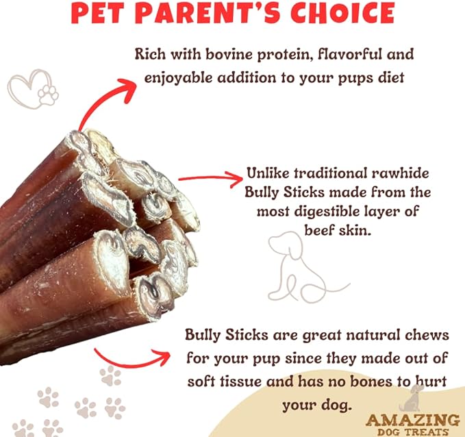 Amazing Dog Treats - 6 inch Bully Sticks Medium Size (40 Pcs/Pack) - Bully Stick Dog Chews - Long Lasting Bully Sticks for Small to Medium Dogs - Large Bully Stick Dog Bones - No Hide Dog Bones