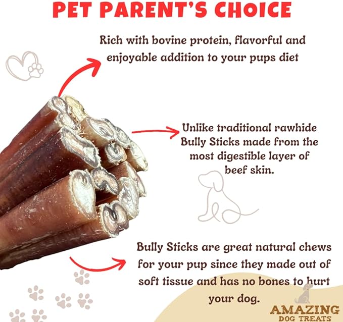 Amazing Dog Treats - Bully Sticks 6 Inch Medium Size (100 Pcs/Pack) - Bully Stick Dog Chews - Long Lasting Bully Sticks for Medium Dogs - Bully Stick Dog Bone - No Hide Dog Chew