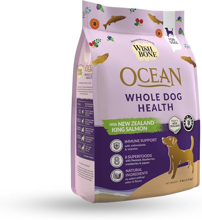 Wishbone Ocean New Zealand King Salmon Dry Dog Food, Gluten-Free, Grain-Free Recipe for Overall Pet Health - 4 lb