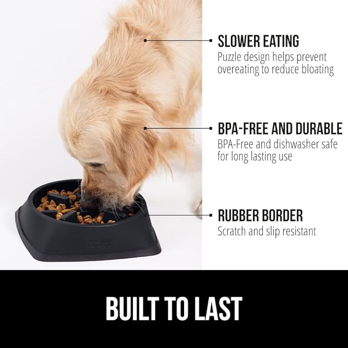 Gorilla Grip Slow Feeder Dog and Cat Bowls, Interactive Puzzle Toy for Dogs and Cats Food Training, Keeps Pets Busy and Prevents Puppy Overeating, Large, Small Breeds, 100% BPA Free, 4 Cup Black