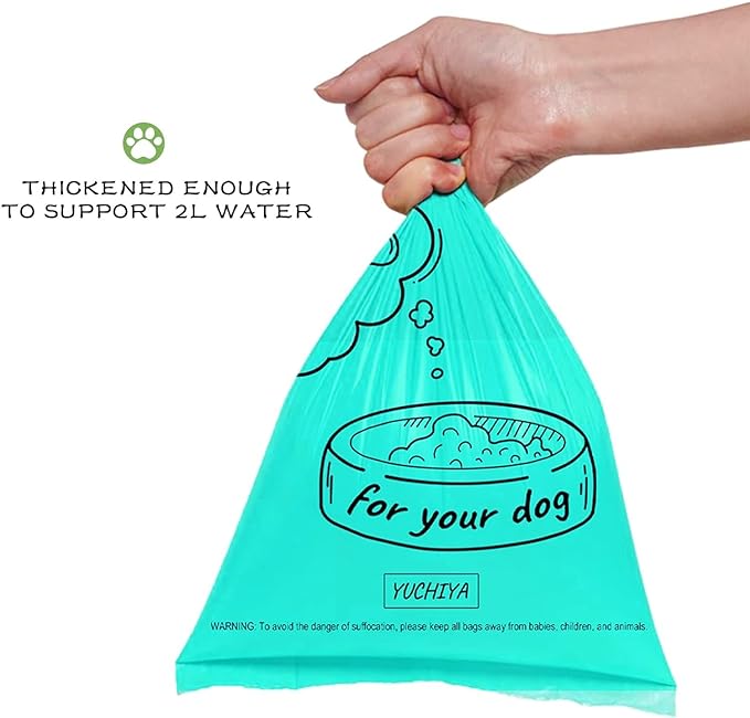 Dog Poop Pickup Bags Holder Dispenser with Leak-Proof Scented Doggy Waste Bags and Carabiner with Safety Lock Plus Hook and Loop Fastener Never Loose on Leash Lead Again (1 Holder 195 Bags, Clear)