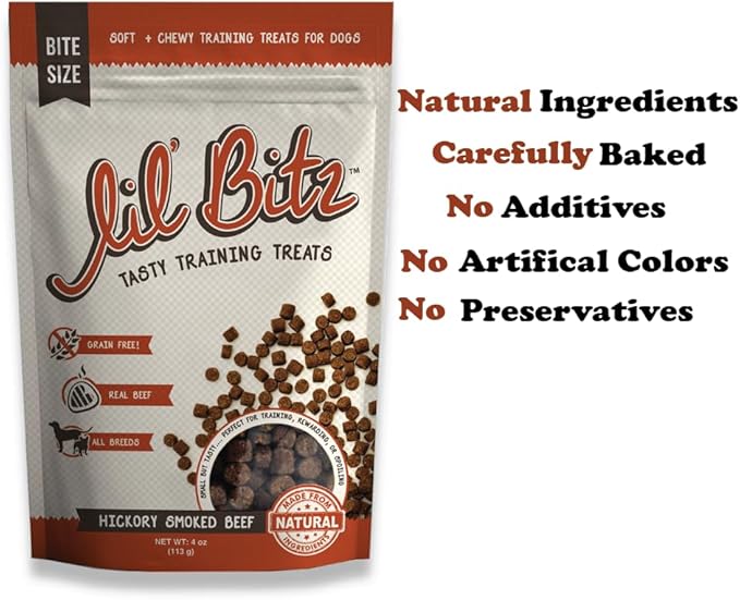 Lil' Bitz training Treats for Dogs and Cats (3 Pack, All Dog Sizes - Hickory Smoked Beef)