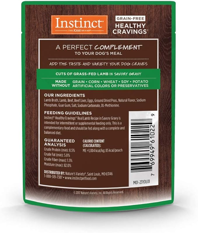 Instinct Healthy Cravings Grain Free Real Lamb Recipe Natural Wet Dog Food Topper, 3 oz. Pouches (Case of 24)