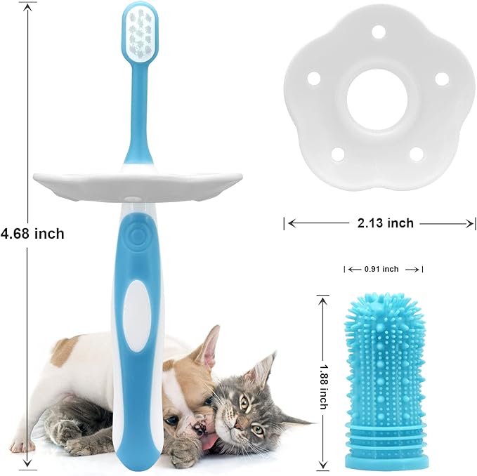Dog Toothbrush Kit - Pet Toothbrush Pet Finger Toothbrush Use Professionally Set for Dogs/Cats/Puppies/Kittens&Pets for Dental Care (Blue)