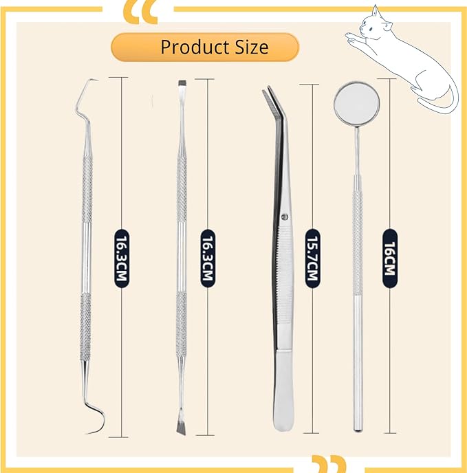 Cat & Small dog Dental Care Tooth Brushing Kit,2 PCS 360 Degree Soft Silicone,Independent Packaging,360°Pinching Teeth for Easy Puppy Teeth Cleaning+ 4 PCS Stainless Steel Calculus & Plaque Remover