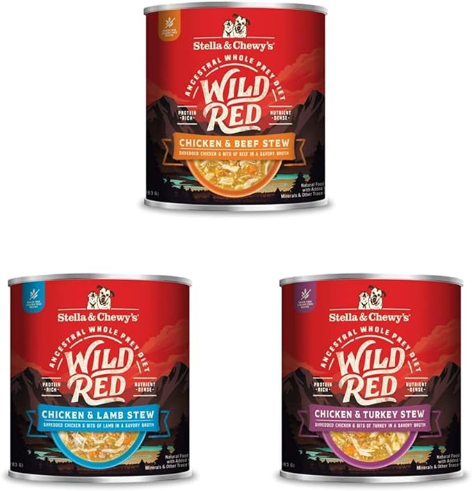Stella & Chewy's Wild Red Stew High Protein Wet Dog Food Large Variety Pack Bundle, 10 Ounce Cans (Pack of 18)