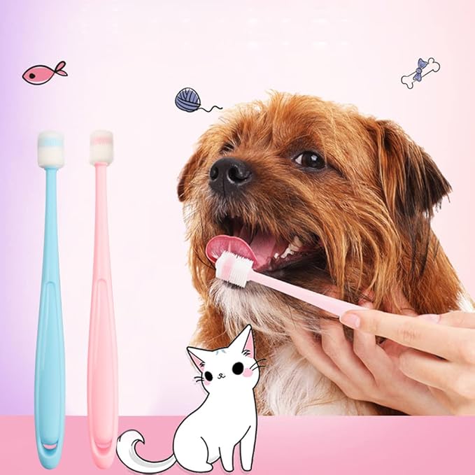 4 Pack Cat & Dog Toothbrush 360 Degree Cleaning Soft Bristled Brush Dental Care Protect Teeth Deep and Effective Pet Tooth Cleaning Tools for Cat and Dogs (Pink+Blue)