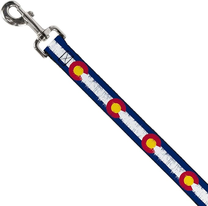 Buckle-Down Dog Leash Colorado Flags2 Repeat Weathered 4 Feet Long 0.5 Inch Wide, Multicolor (DL-W35534-0.5-4FT)