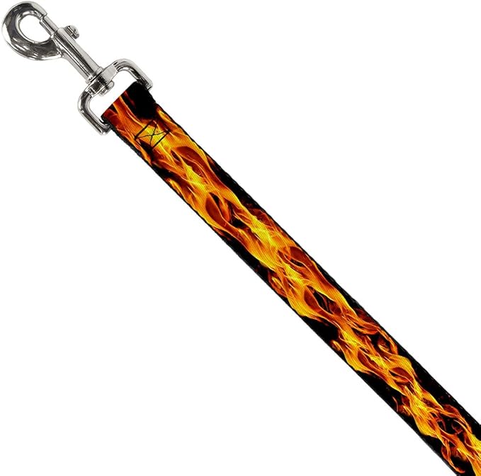 Dog Leash Flames Vivid Black Orange 6 Feet Long 1.5 Inch Wide