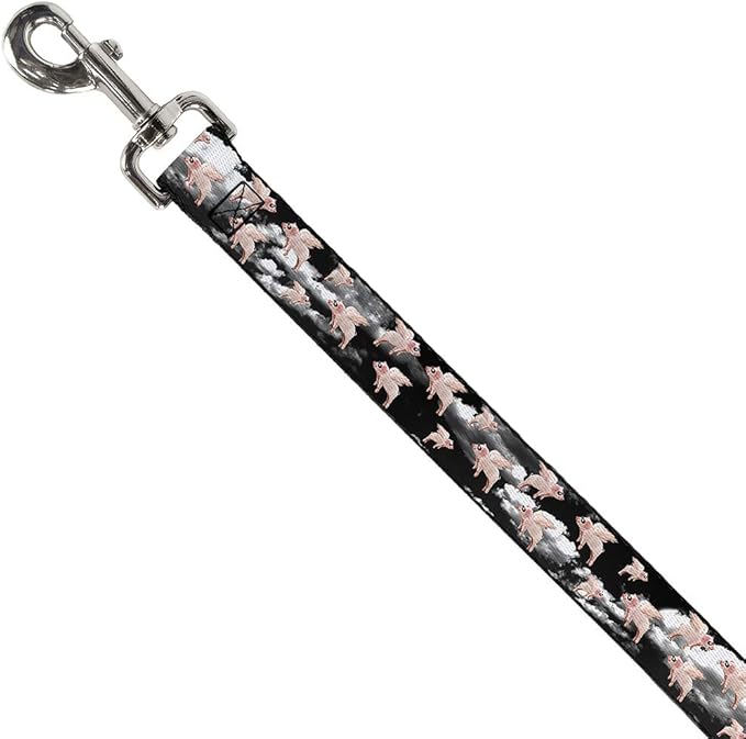 Dog Leash Flying Pigs Black White Pink 6 Feet Long 0.5 Inch Wide