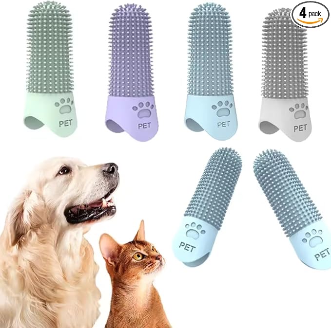 4Pcs 360° Pet Finger Toothbrush, Dog Toothbrushes for Small, Medium, and Large Dogs, Silicone Dog Finger Toothbrush, Dog Dental Care for Puppies, Dog finger tooth brush, Dog Tooth Brushing Kit