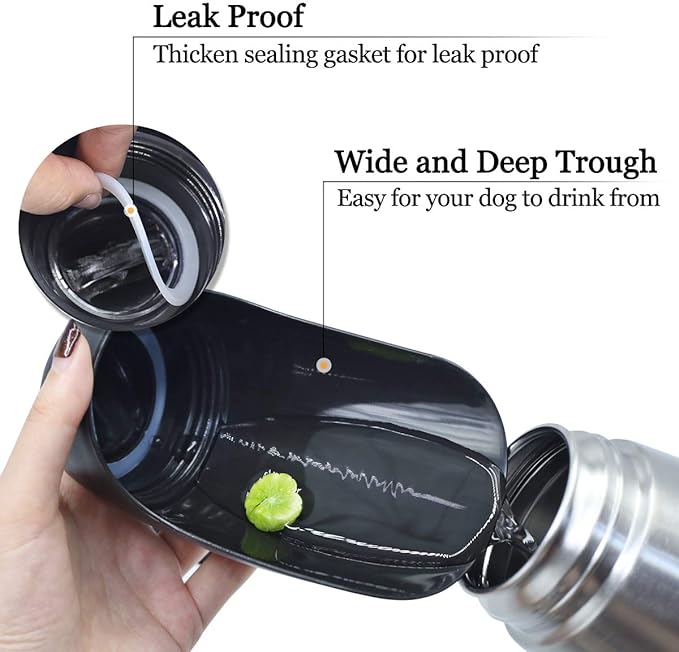 VIVAGLORY Dog Water Bottle, Pet Drinking Bottle, 25oz Portable & Leakproof Stainless Steel Dog Travel Water Bottle Bowl with Large Trough for Walking & Hiking, Stainless Steel