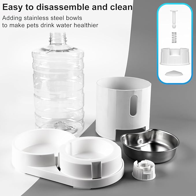 CZPET Dog Water Bowl Dispenser, 4L Stainless Steel Bowl, Automatic Gravity Cat Water Dispenser, Cat Water Bowl, Safe and Unplugged for Pet, White