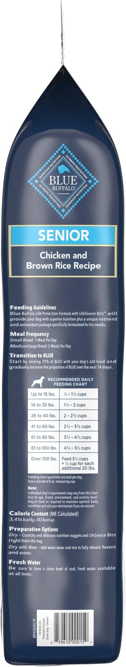 Blue Buffalo Life Protection Formula Natural Senior Dry Dog Food, Chicken and Brown Rice 15-lb