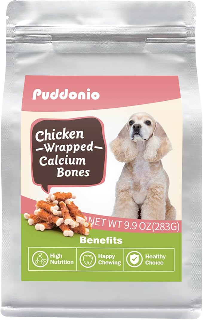 Dog Treats, 2.3 Inch Chicken Wrapped Calcium Bones, Rawhide Free Dog Chews Natural and Chewy Dog Treats, Dog Training Snacks for Small Dogs, 9.9 oz