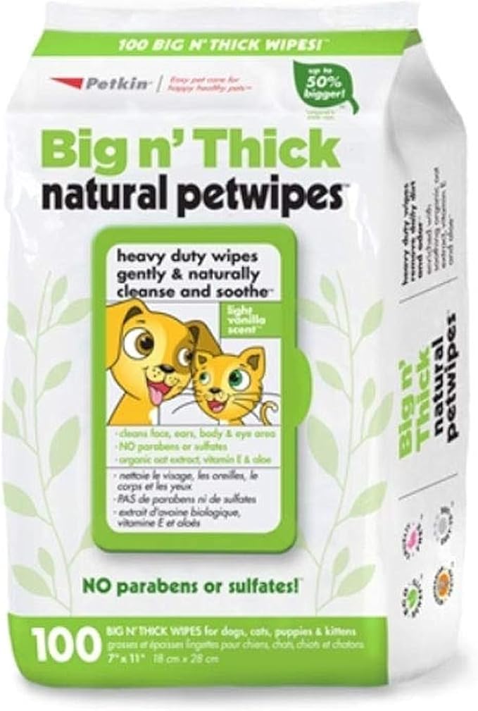 Petkin Big N' Thick Natural Petwipes 100 ct
