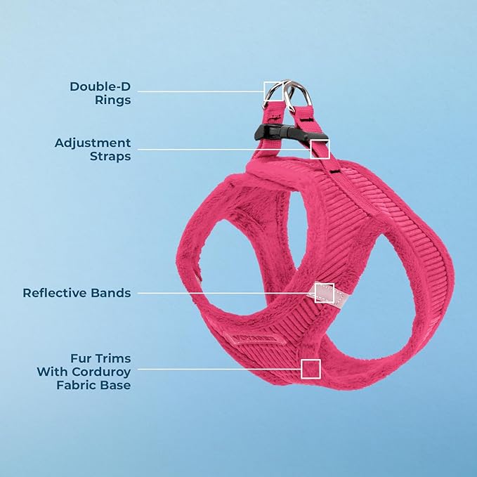 Voyager Step-in Plush Dog Harness – Soft Plush, Step in Vest Harness for Small and Medium Dogs by Best Pet Supplies - Harness (Fuchsia Corduroy), XS (Chest: 13-14.5")