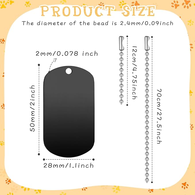 20 Pieces Military Dog Tags Set Including 10 Stainless Steel Army Blank Dog Tag 10 Steel Chain Personalized Pets Tags Oval Pendant Necklace for Stamping Engraving DIY Craft(Colorful)