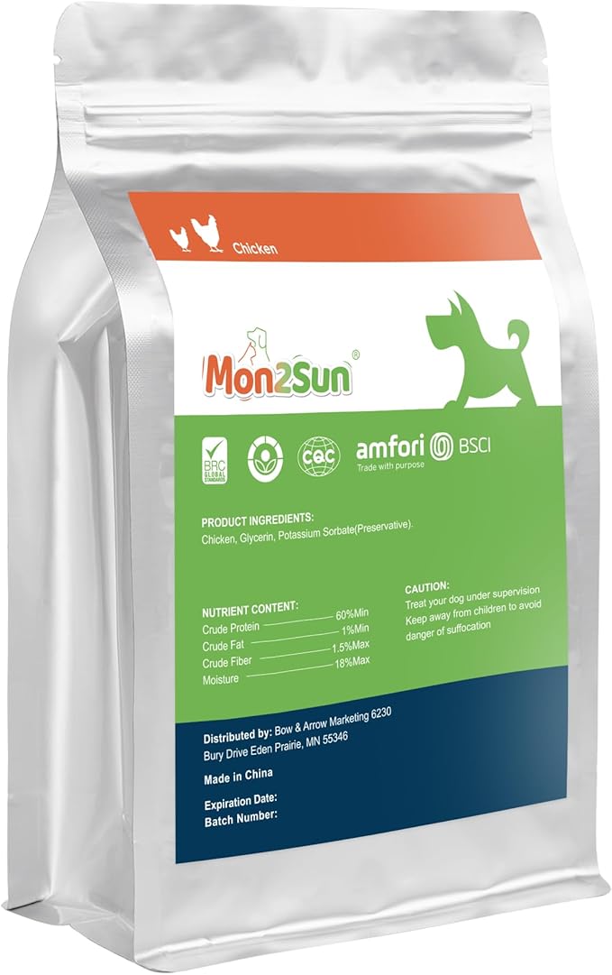 MON2SUN Dog Treats, Chicken Jerky Strips for Small Dogs, High Protein & Grain Free Dog Snacks, Easy to Digest Dog Training Treats (Chicken, 17.64 Ounce -Pack of 1)