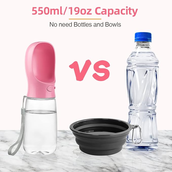 Dog Water Bottle, Lightweigh, Portable Travel Dog Water Dispenser, Puppy Drinking Bowl for Outdoor Walking and Hiking, Puppy Essentials, Dog Stuff - Pet Accessories(19oz, Pink)