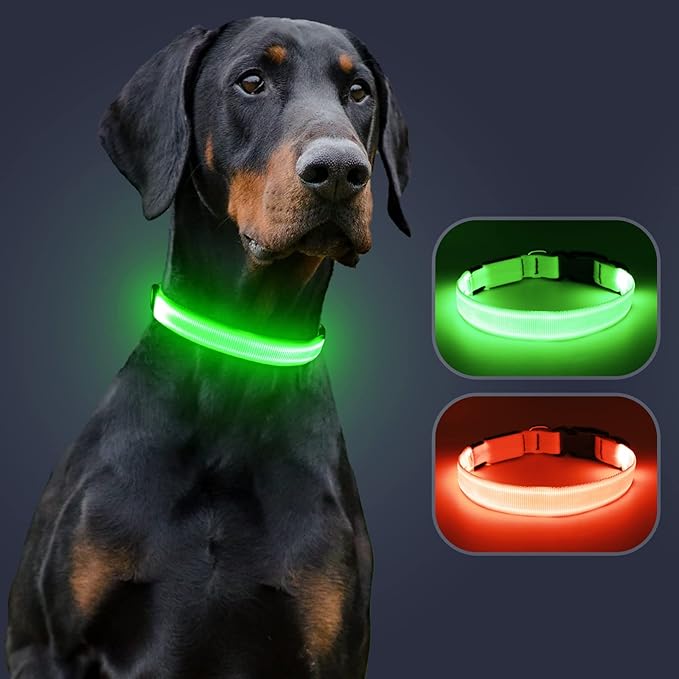 Light Up Dog Collar at Night, Led Dog Collar Adjustable, Lighted Dog Collar Rechargeable Waterproof, Dog Lights for Night Walking, Glow in The Dark Dog Collars Light for Medium Large Dogs GL