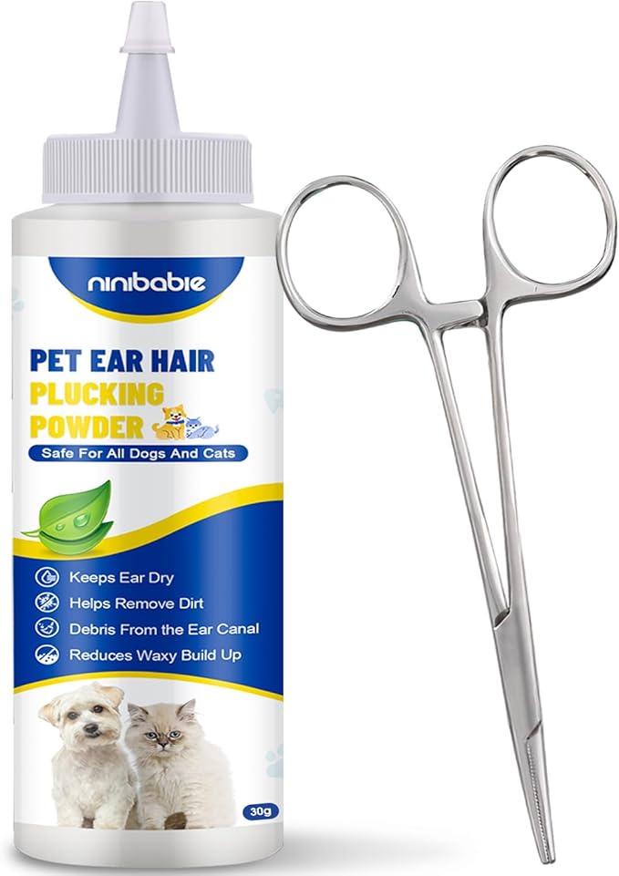 Upgraded Dog Ear Powder,Dog Ear Infection Treatment with 5.5inch Ear Hair Removal Tool,Effectively Removes Buildup and Ear Odor, Soothes Itchy