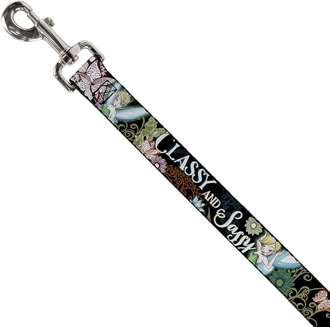 Buckle-Down Pet Leash - Tinker Bell Floral Collage CLASSY AND SASSY - 6 Feet Long - 1" Wide