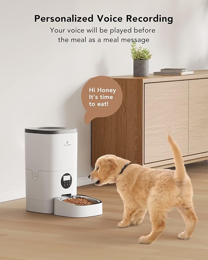 PETLIBRO Automatic Dog Feeder, 6L Dog Food Dispenser with Timer Interactive Voice Recorder, Auto Dog Feeder with Desiccant Bag 1-4 Meals Dry Food, White Opaque