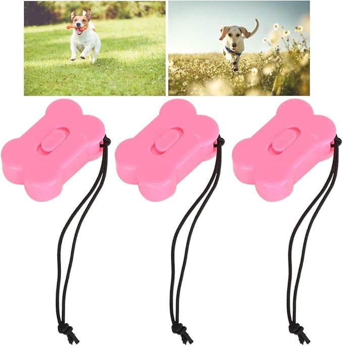 3Pcs Pink Bone Shape Dog Training Clicker, 3 level Volume Adjustment Pet Training Clickers with Wrist Strap for Dogs Cats Birds, Durable and Lightweight
