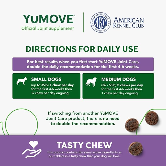 Lintbells YuMOVE Joint Supplement Dog Chews - Contains Glucosamine, Green Lipped Mussel - Natural Relief from Hip Ache, Stiff Joints - 1 Month’s Supply (Small & Medium)