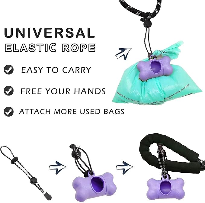 Dog Poop Pickup Bags Holder Dispenser with Standard-Sized Leak-Proof Scented Doggy Waste Bags and Carabiner Hook and Loop Fastener Never Loose on Leash Lead Again (2 Holder 30 Bags, Purple)