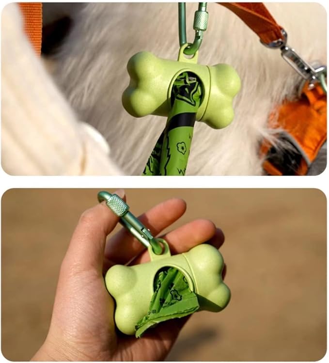 Dog Poop Pickup Bags Holder Dispenser with Leak-Proof Scented Doggy Waste Bags and Carabiner with Safety Lock Plus Hook and Loop Fastener Never Loose on Leash Lead Again (1 Holder 195 Bags, Green)