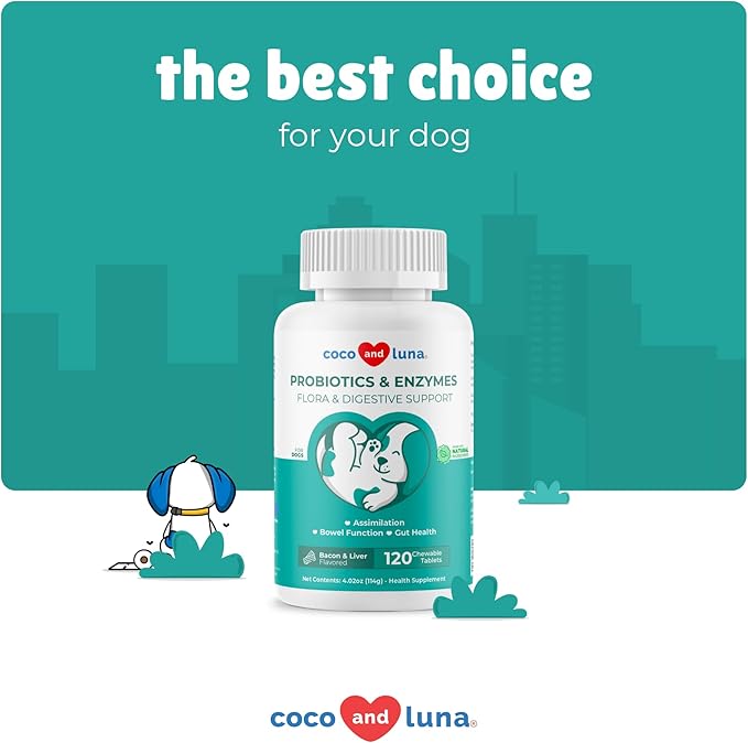 Probiotics for Dogs - 120 Chewable Tablets - Diarrhea & Gas Support for Dogs - 5.5 Billion CFUs with Digestive Enzymes and Prebiotics - Dog Allergies, Bad Dog Breath & Constipation Support