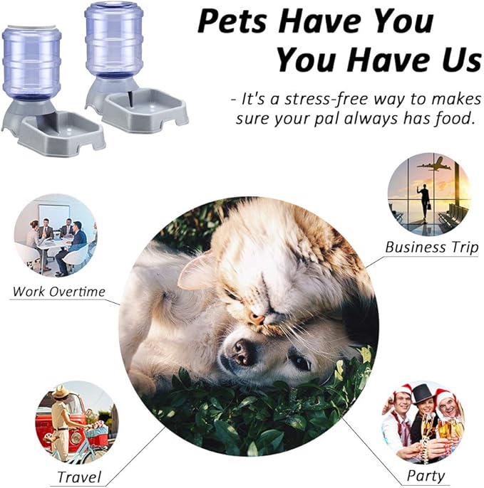Pet Feeder and Water Food Dispenser Automatic for Dogs Cats, 100% BPA-Free, Gravity Refill, Easily Clean, Self Feeding for Small Large Pets Puppy Kitten Rabbit Bunny