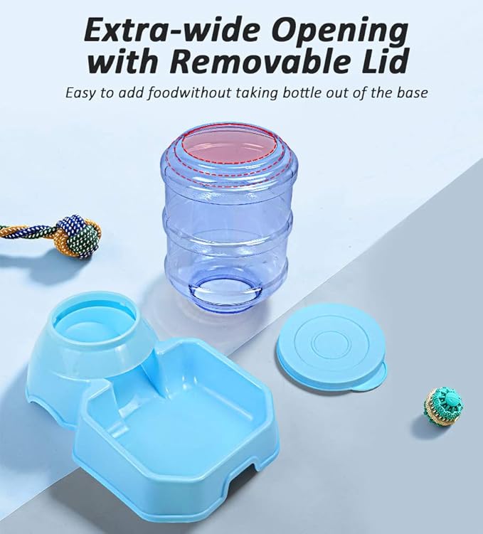 Pet Feeder and Water Food Dispenser Automatic for Dogs Cats, 100% BPA-Free, Gravity Refill, Easily Clean, Self Feeding for Small Large Pets Puppy Kitten Rabbit Bunny (E-Blue)