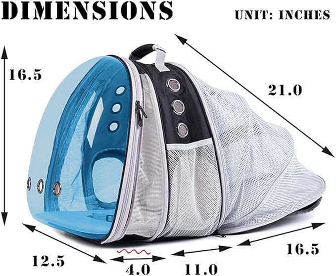 Dual Expandable Polarized Blue Cat Backpack Carrier, Fit up to 20 lbs, Expandable Space Capsule Polarized Bubble Pet Carrier for Large Cat and Small Dog, Pet Carrying Hiking Traveling Backpack