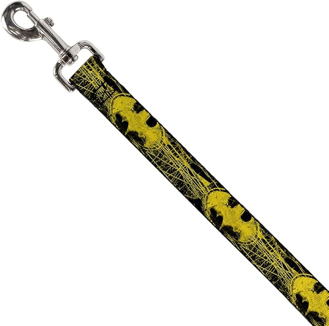 Buckle-Down Dog Leash Batman Shield Close Up Sketch Black Yellow 6 Feet Long 0.5 Inch Wide, Multicolor, DL-6FT-WBM039-N