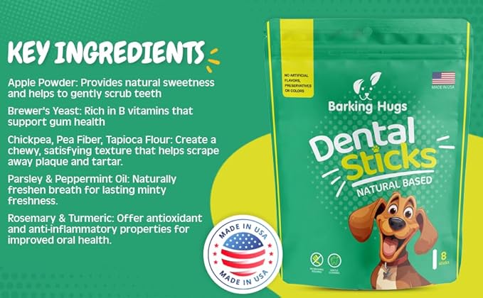 Dental Sticks - Natural Dog Dental Treats for Fresh Breath & Clean Teeth, All Natural dog breath freshener Dogs, No grain or fillers, with Peppermint Oil