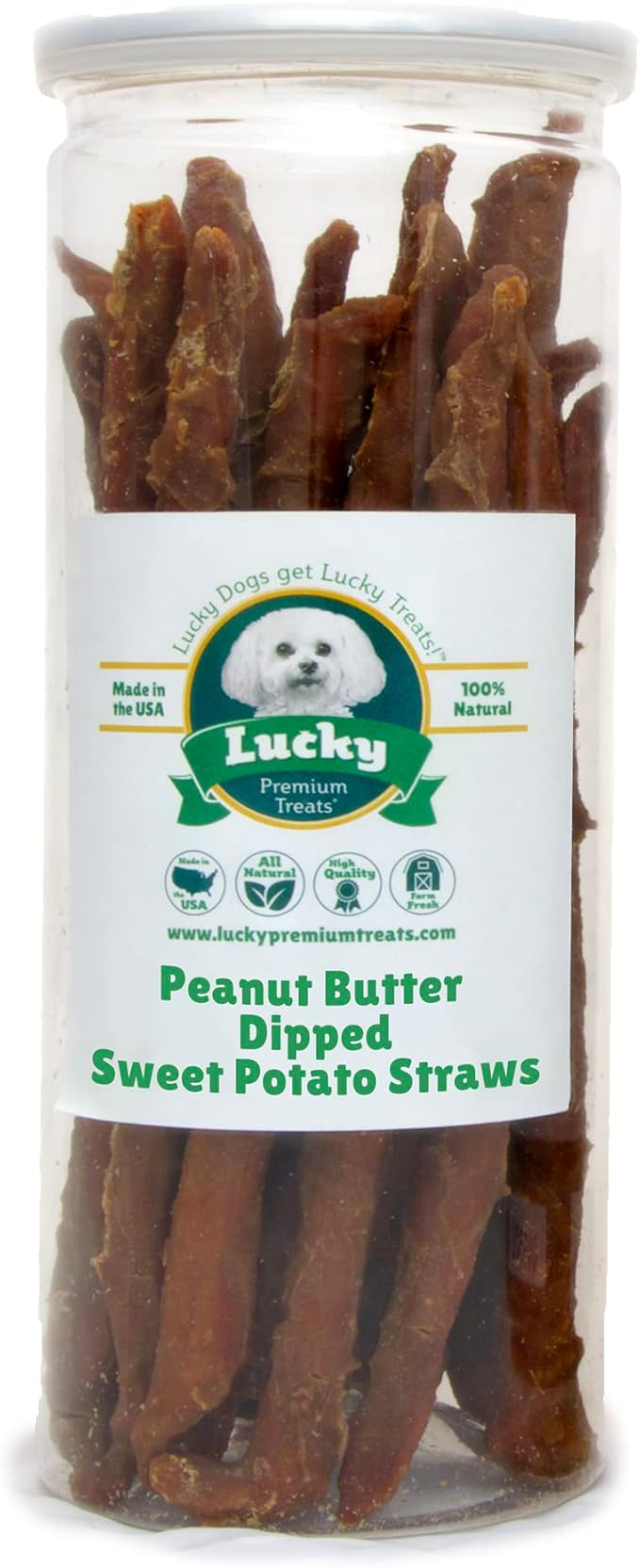Lucky Premium Treats Peanut Butter Dipped Sweet Potato Straws – All Natural Sweet Potato Dog Treats, Jerky Dog Chews Made with Natural Peanut Butter and Sweet Potato (7 oz)