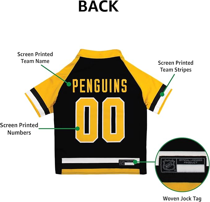 Pets First NHL Pittsburgh Penguins PEN-4006-XXLNHL Pet Jersey - Pittsburgh Penguins Dog Jersey, XX-Large. A Premium Big Jersey for Dogs & Cats to Look just Like The Real Hockey Player, Black, XX-Large