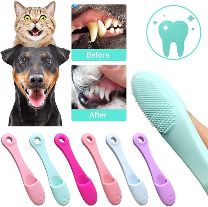 6Pcs Dog Finger Toothbrush Silicone Material Dog Toothbrush Easy Cleaning of Dental Stains Effective in Reducing Bacteria Suitable for Dental Care of Dogs, Cats and Other Small Pets