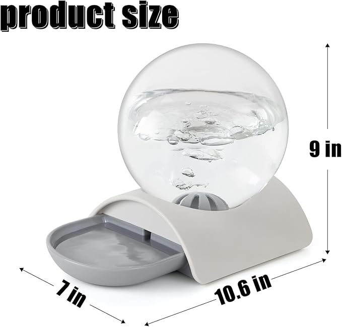 Pet Water Dispenser, 2.8L Automatic Gravity Cat Water Dispenser for Cats, Dogs & Rabbit, Detachable Cat Dog Water Dish Feeder with Spherical Waterer Bubble, Grey