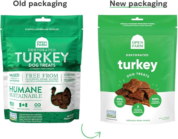 Open Farm Dehydrated Turkey Grain-Free Dog Treats, Gently Cooked Turkey Recipe with Natural Simple Ingredients and No Artificial Flavors or Preservatives, 4.5 oz