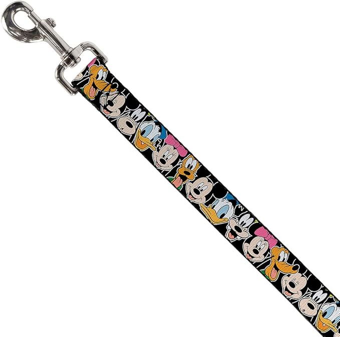 Dog Leash Classic Disney Character Faces Black 6 Feet Long 1.0 Inch Wide
