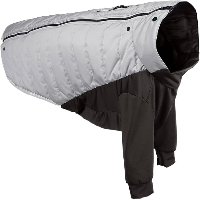 Furhaven Water-Repellent Large Dog Coat, Washable & Reflective w/ Leash Access & Stretch Fabric - Pro-Fit Active Jacket - Chrome, Large