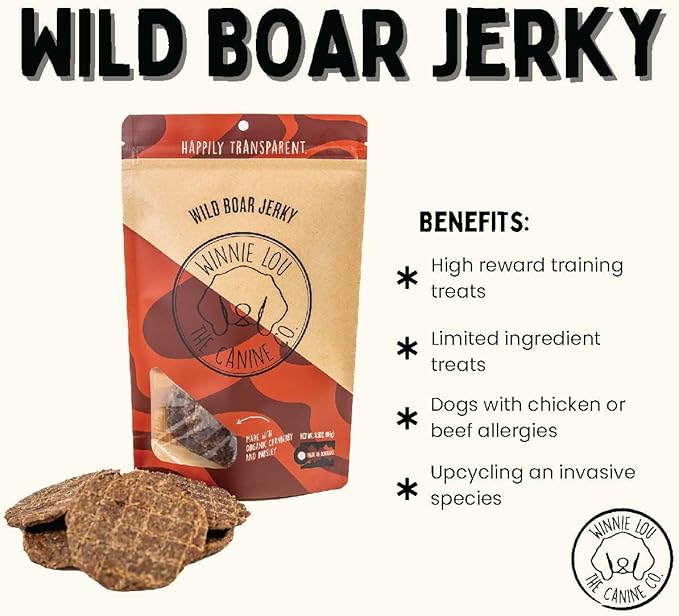 Winnie Lou Jerky Organic Jerky Dog Treats Made in The USA Human Grade Dog Treats Dog Jerky Treats All Natural Dog Treats Healthy Dog Treats (Wild Boar 2 Pack)
